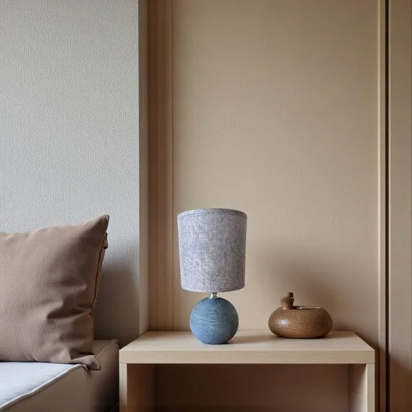 LUMINÁRIA ABAJUR DE MESA BASE CERAMICA ESFERICA CINZA R.01992