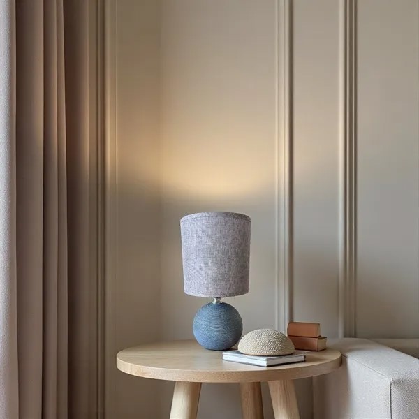 LUMINÁRIA ABAJUR DE MESA BASE CERAMICA ESFERICA CINZA R.01992