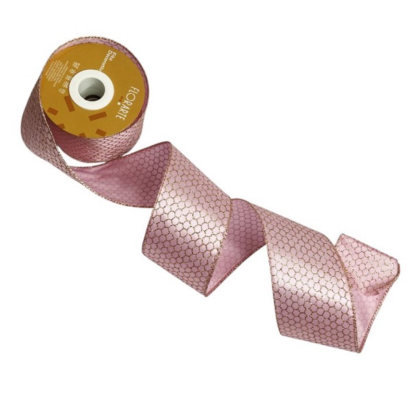 FITA ARAMADA CETIM COM GLITTER COM COSTURA ROSA CHAMPAGNE 6,3CMX9,14M FLORARTE R.02007