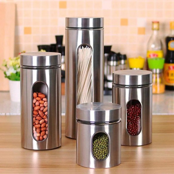 POTE ORGANIZADOR HERMETICO CROMADO AÇO INOXIDAVEL P/ MANTIMENTO COM VISOR 1,8L 16110 R.00848