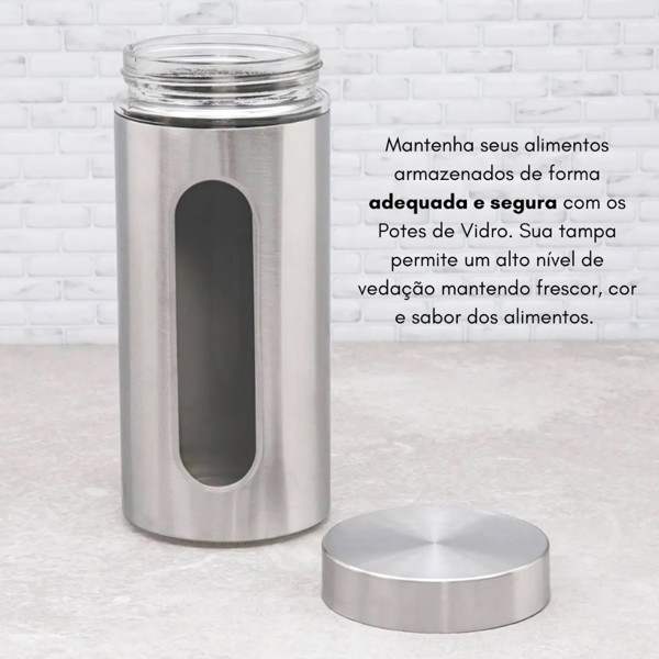 POTE ORGANIZADOR HERMETICO CROMADO AÇO INOXIDAVEL P/ MANTIMENTO COM VISOR 1,8L 16110 R.00848