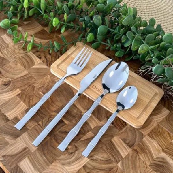 JOGO CONJUNTO APARELHO FAQUEIRO BAMBOO STEEL COM 24 PCS DE ACO INOX GAMMA R.01047