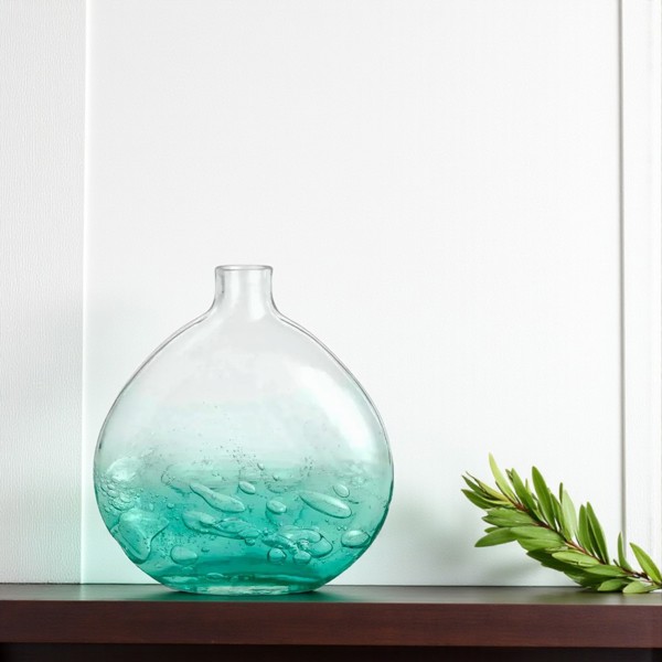 VASO EM VIDRO 27X25X8,5CM (AXLXP) VERDE BOLHAS MART 17296 REF.00047