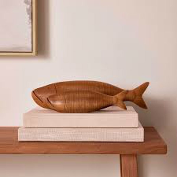 ESCULTURA ESTATUETA REPLICA DE PEIXE DE MADEIRA 21CM MARROM R.00045