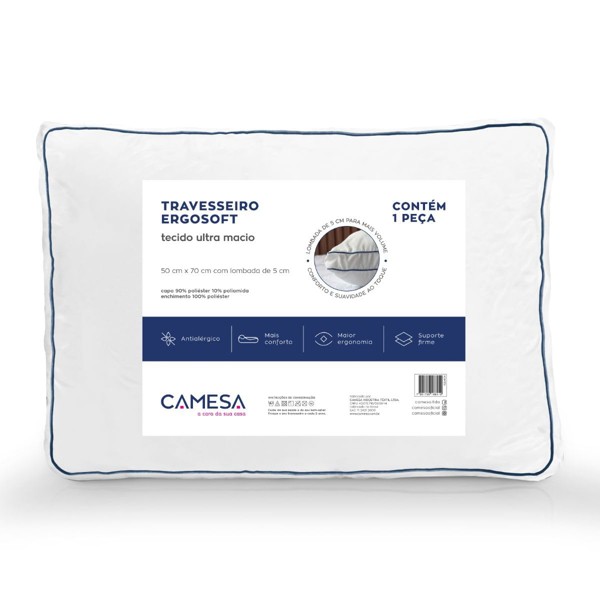TRAVESSEIRO 50X70CM ERGOSOFT A VACUO BRANCO R.00608