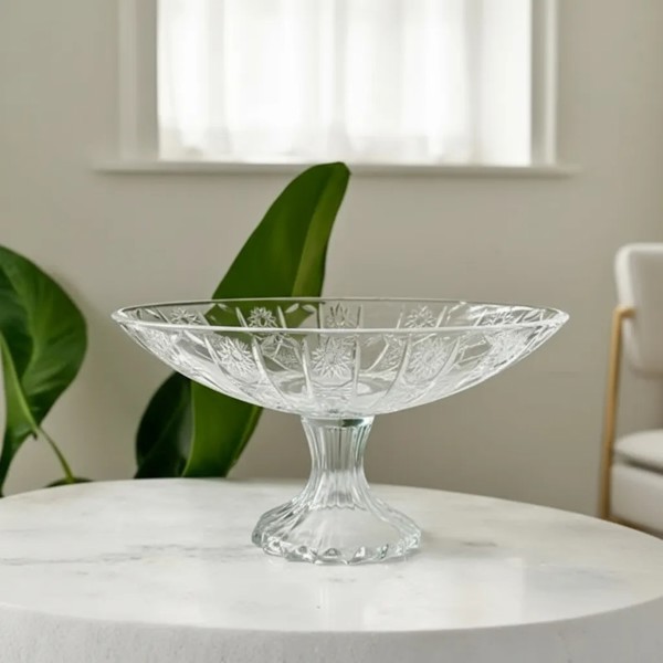 CENTRO DE MESA FRUTEIRA BOMBONIERE EM VIDRO OVAL COM PÉ ESTRELA DAGIA DCM165 R.00266