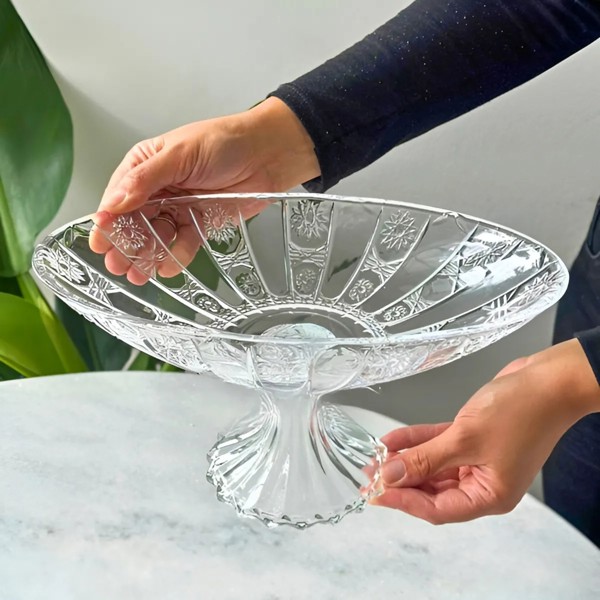CENTRO DE MESA FRUTEIRA BOMBONIERE EM VIDRO OVAL COM PÉ ESTRELA DAGIA DCM165 R.00266