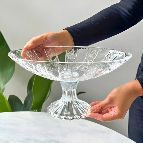 CENTRO DE MESA FRUTEIRA BOMBONIERE EM VIDRO OVAL COM PÉ ESTRELA DAGIA DCM165 R.00266