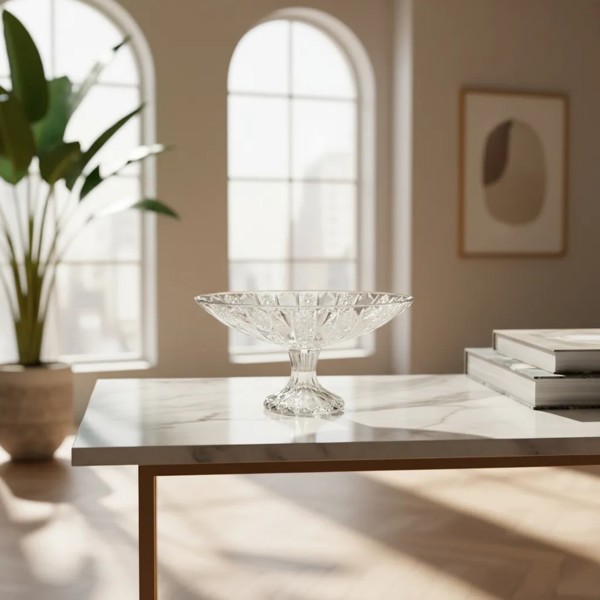 CENTRO DE MESA FRUTEIRA BOMBONIERE EM VIDRO OVAL COM PÉ ESTRELA DAGIA DCM165 R.00266