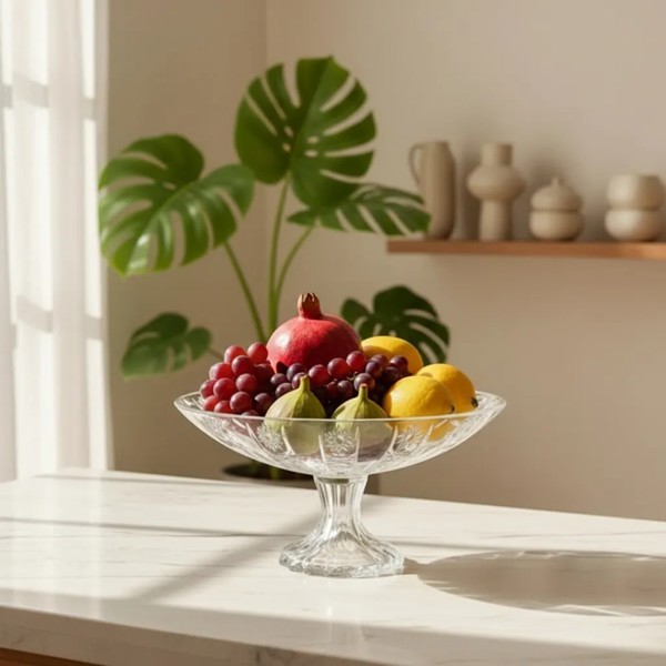 CENTRO DE MESA FRUTEIRA BOMBONIERE EM VIDRO OVAL COM PÉ ESTRELA DAGIA DCM165 R.00266