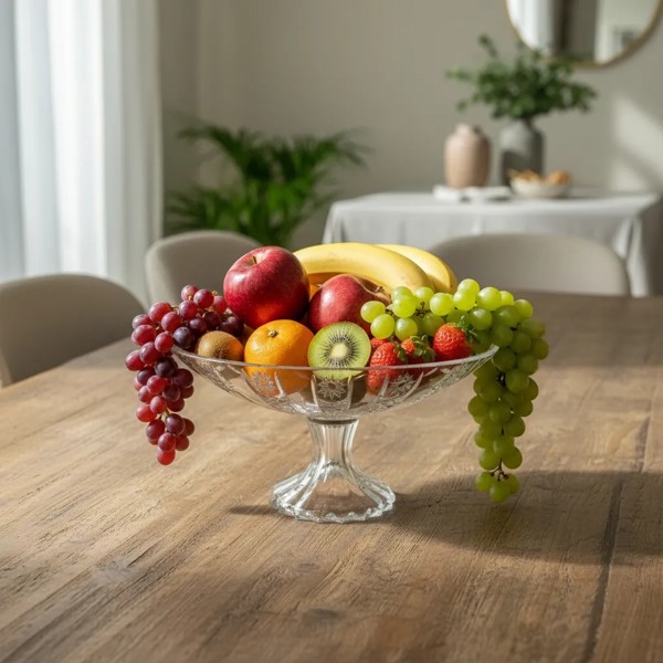 CENTRO DE MESA FRUTEIRA BOMBONIERE EM VIDRO OVAL COM PÉ ESTRELA DAGIA DCM165 R.00266