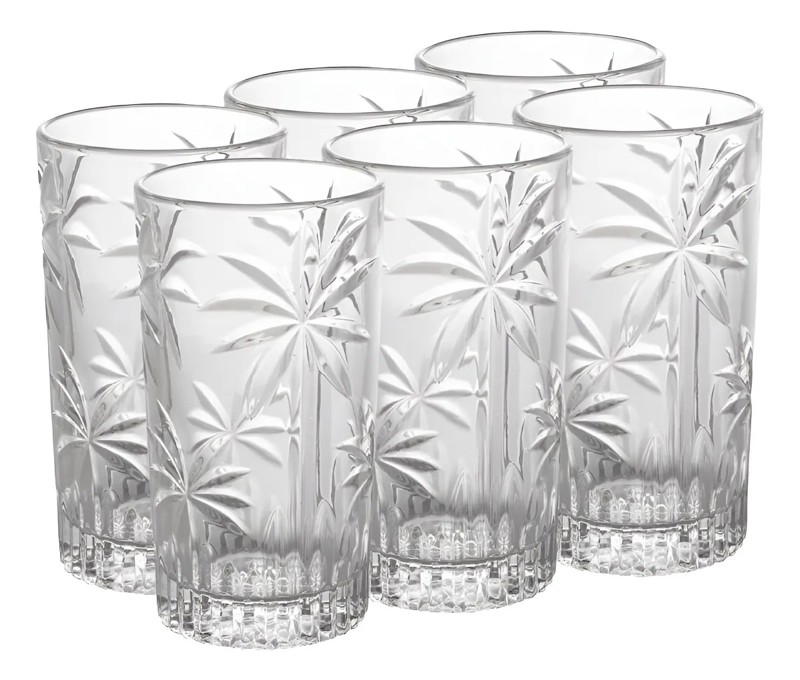 CONJUNTO JOGO 6 COPOS ALTO DE CRISTAL 360ML PALM TREE WOLFF 28147 R.00343