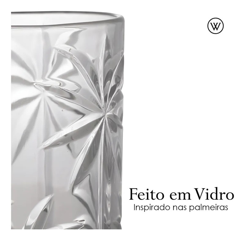 CONJUNTO JOGO 6 COPOS ALTO DE CRISTAL 360ML PALM TREE WOLFF 28147 R.00343