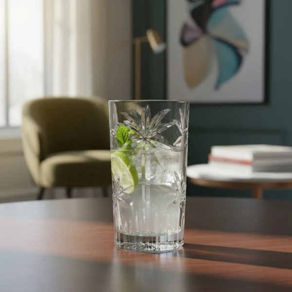 CONJUNTO JOGO 6 COPOS ALTO DE CRISTAL 360ML PALM TREE WOLFF 28147 R.00343