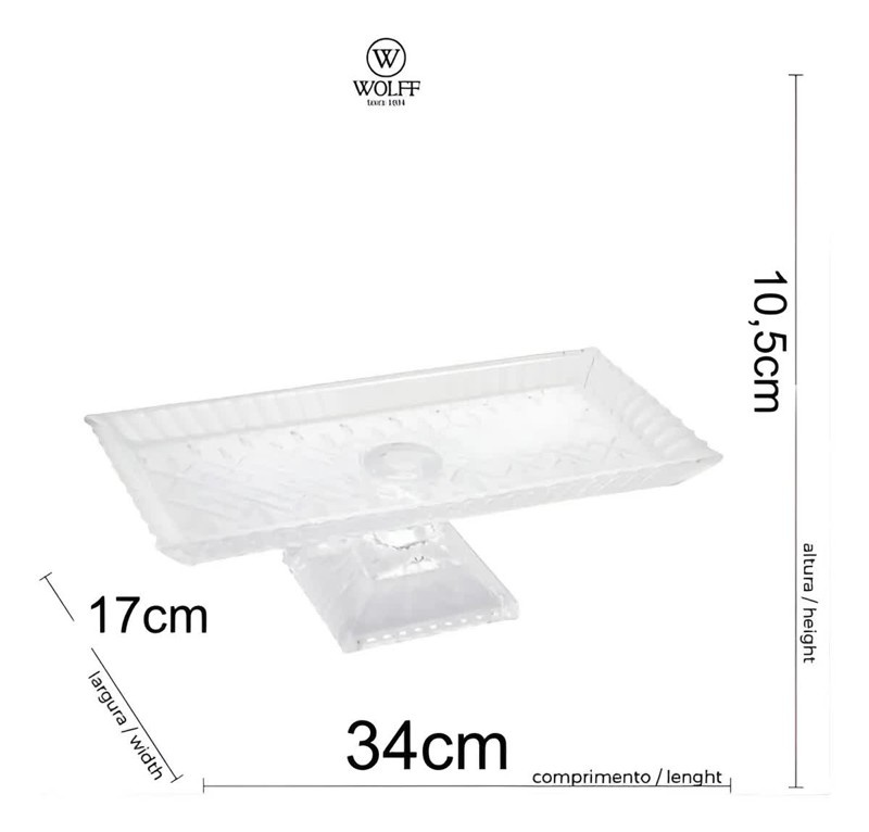 TRAVESSA BANDEJA PRATO DE VIDRO CRISTAL DE CHUMBO COM PE LYS WOLFF 34CM 28072 R.00435