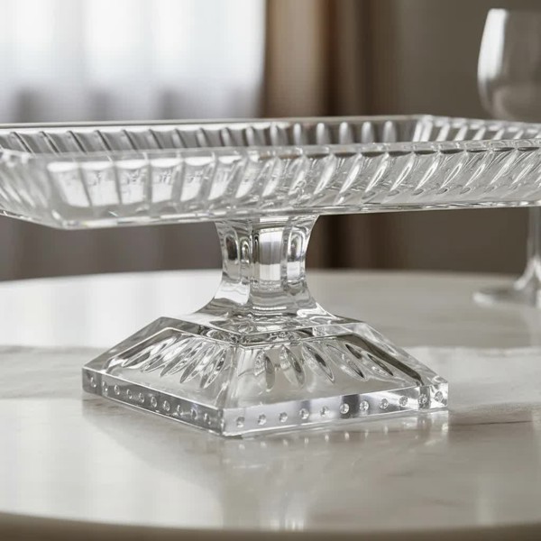 TRAVESSA BANDEJA PRATO DE VIDRO CRISTAL DE CHUMBO COM PE LYS WOLFF 34CM 28072 R.00435