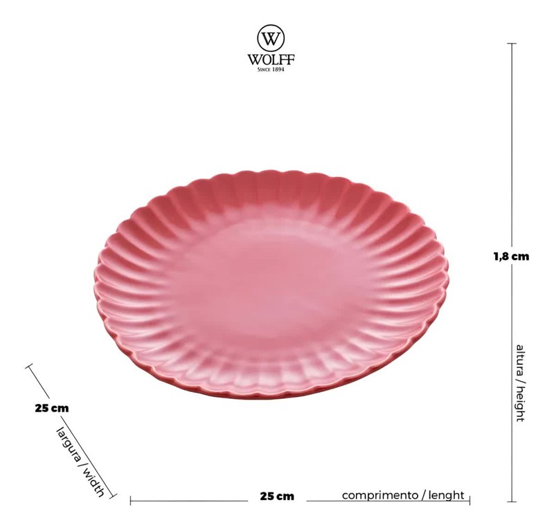 PRATO RASO PORCELANA PETALA VERMELHO MATT 25CM WOLFF R.00737