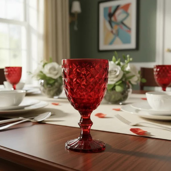 CONJUNTO JOGO 6 TACAS VIDRO 345ML ROMAN VERMELHO WOLFF VINHO AGUA COPO CALICE JOGO TACAS COLORIDAS RESISTENTE E ELEGANTE PARA MESA POSTA E DECORACAO R.00104