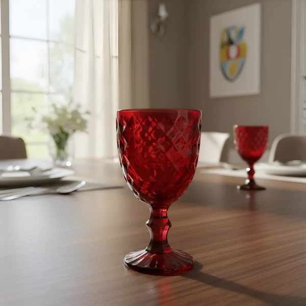 CONJUNTO JOGO 6 TACAS VIDRO 345ML ROMAN VERMELHO WOLFF VINHO AGUA COPO CALICE JOGO TACAS COLORIDAS RESISTENTE E ELEGANTE PARA MESA POSTA E DECORACAO R.00104