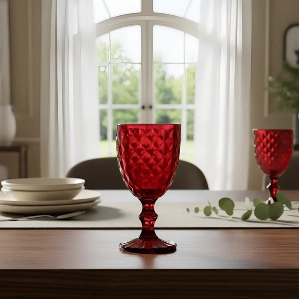 CONJUNTO JOGO 6 TACAS VIDRO 345ML ROMAN VERMELHO WOLFF VINHO AGUA COPO CALICE JOGO TACAS COLORIDAS RESISTENTE E ELEGANTE PARA MESA POSTA E DECORACAO R.00104