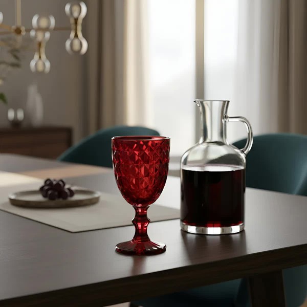 CONJUNTO JOGO 6 TACAS VIDRO 345ML ROMAN VERMELHO WOLFF VINHO AGUA COPO CALICE JOGO TACAS COLORIDAS RESISTENTE E ELEGANTE PARA MESA POSTA E DECORACAO R.00104