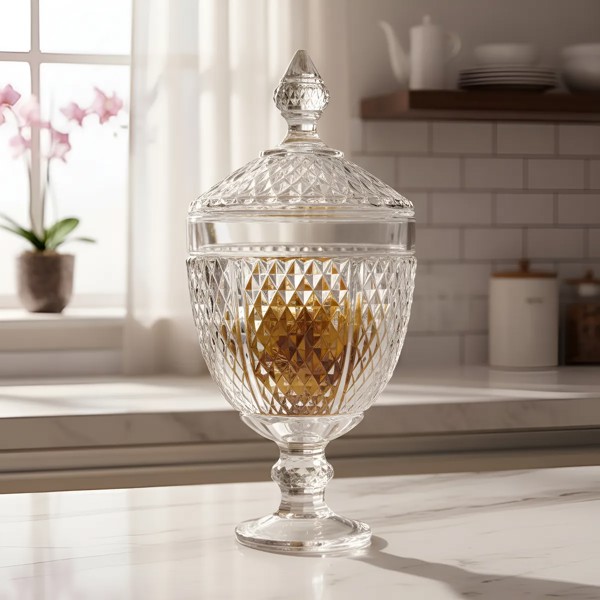 BOMBONIERE POTICHE DE VIDRO MEMPHIS 32CM TRANSPARENTE POTE DECORATIVO PARA DOCES FRUTAS OU CENTRO DE MESA ELEGANTE R.00566