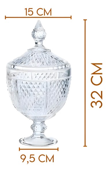 BOMBONIERE POTICHE DE VIDRO MEMPHIS 32CM TRANSPARENTE POTE DECORATIVO PARA DOCES FRUTAS OU CENTRO DE MESA ELEGANTE R.00566