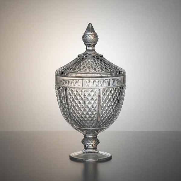 BOMBONIERE POTICHE DE VIDRO MEMPHIS 32CM TRANSPARENTE POTE DECORATIVO PARA DOCES FRUTAS OU CENTRO DE MESA ELEGANTE R.00566