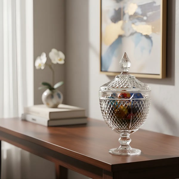 BOMBONIERE POTICHE DE VIDRO MEMPHIS 32CM TRANSPARENTE POTE DECORATIVO PARA DOCES FRUTAS OU CENTRO DE MESA ELEGANTE R.00566