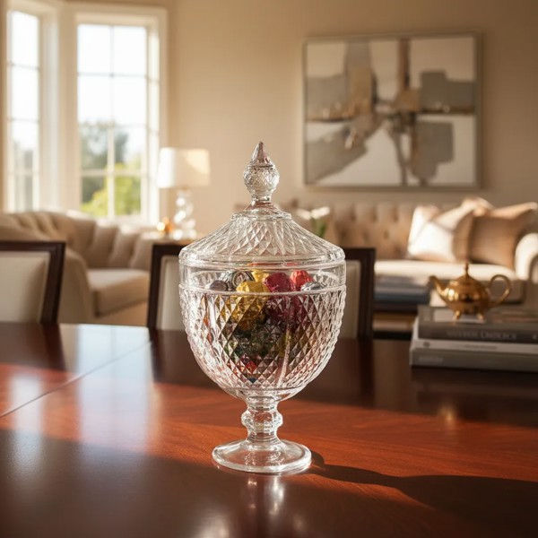 BOMBONIERE POTICHE DE VIDRO MEMPHIS 32CM TRANSPARENTE POTE DECORATIVO PARA DOCES FRUTAS OU CENTRO DE MESA ELEGANTE R.00566