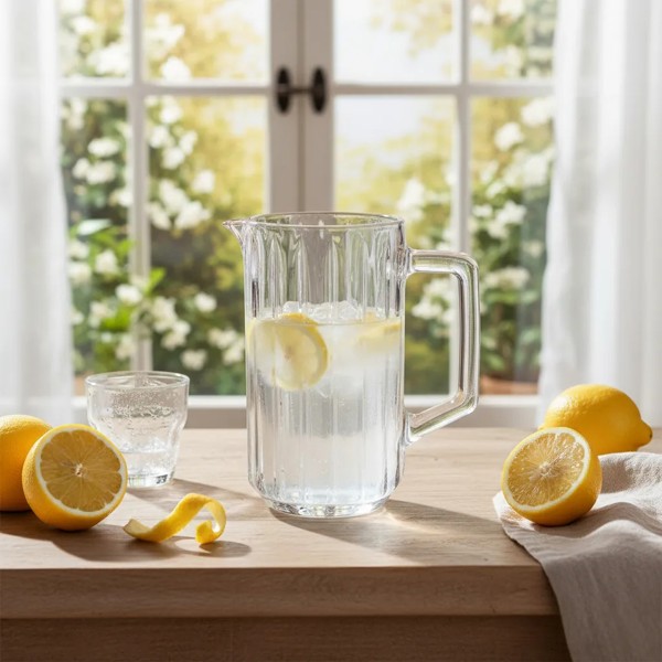 JARRA DE CRISTAL TRANSPARENTE 1,45L WOLFF BANGKOK ELEGANTE PARA SUCOS AGUA E BEBIDAS DECORATIVA PARA SERVIR R.00105