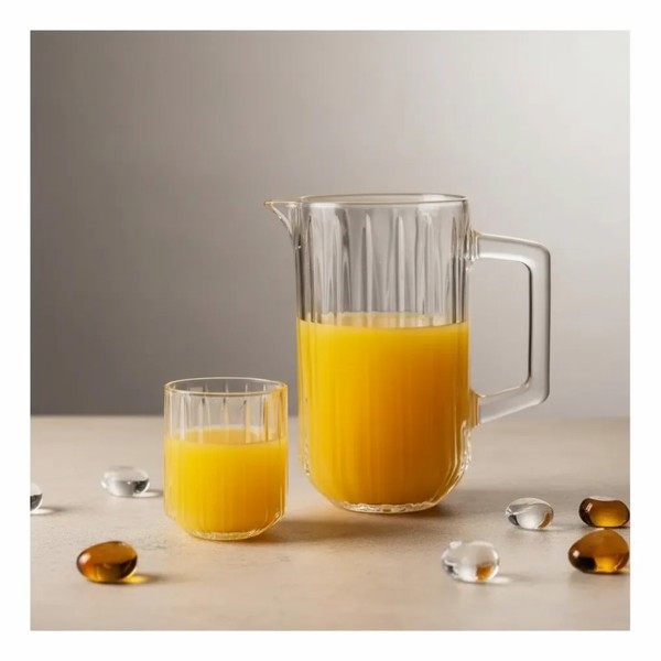 CONJUNTO JOGO 7 PECAS JARRA COM 6 COPOS DE CRISTAL BANGKOK 1,45L/300ML WOLFF PARA AGUA SUCO BEBIDAS DESIGN ELEGANTE TRANSPARENTE R.00106