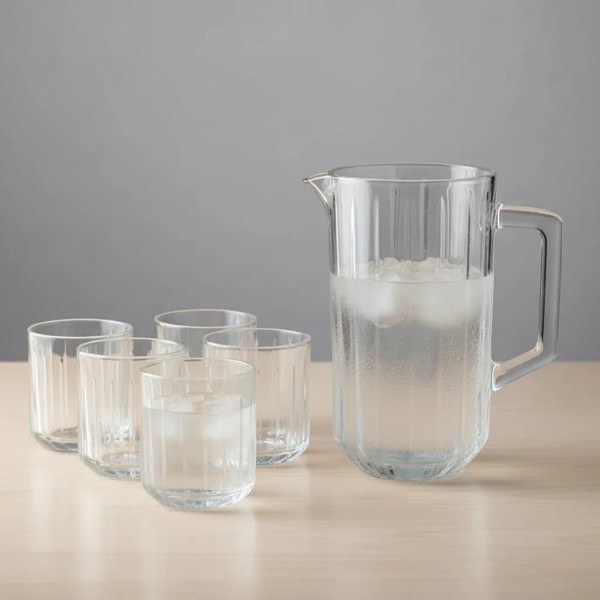 CONJUNTO JOGO 7 PECAS JARRA COM 6 COPOS DE CRISTAL BANGKOK 1,45L/300ML WOLFF PARA AGUA SUCO BEBIDAS DESIGN ELEGANTE TRANSPARENTE R.00106