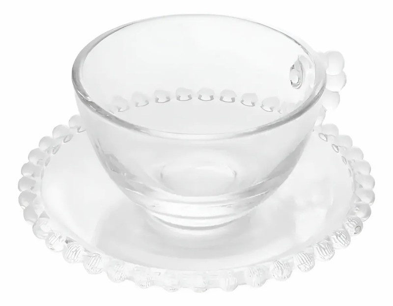 JOGO CONJUNTO 4 XICARAS CHA COM PIRES WOLFF CRISTAL 180ML 27900 TRANSPARENTE ELEGANTE PARA SERVIR CHA OU INFUSAO DECORACAO DE MESA REQUINTADA R.00984