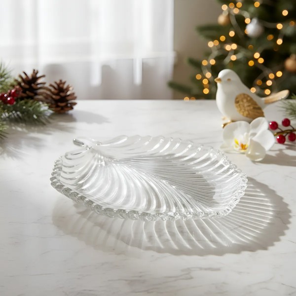 PETISQUEIRA TRAVESSA PRATO BANDEJA FOLHA DECORATIVA DE CRISTAL 20,5X17X2,5 LEAF LYOR 7242 R.00010