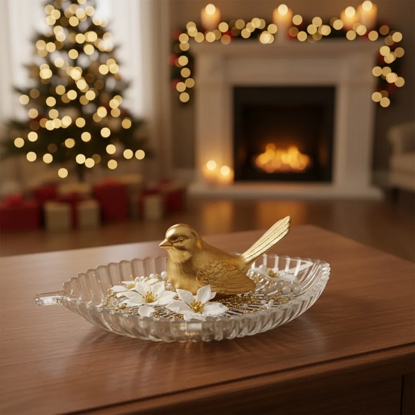 PETISQUEIRA TRAVESSA PRATO BANDEJA FOLHA DECORATIVA DE CRISTAL 20,5X17X2,5 LEAF LYOR 7242 R.00010