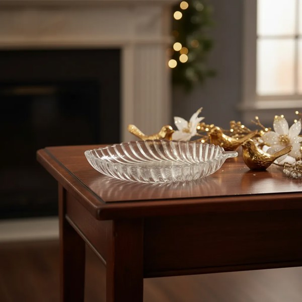 PETISQUEIRA TRAVESSA PRATO BANDEJA FOLHA DECORATIVA DE CRISTAL 20,5X17X2,5 LEAF LYOR 7242 R.00010