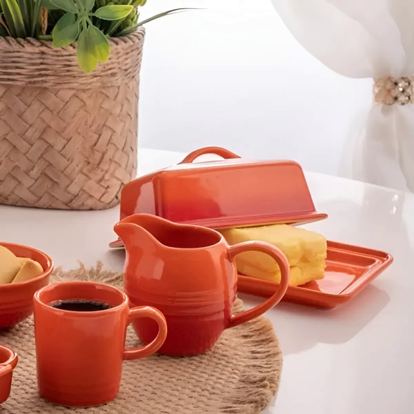 CREMEIRA MOLHEIRA JARRA 12,5X8X9 DE CERAMICA RETRO LARANJA WOLFF 28882 R.00030