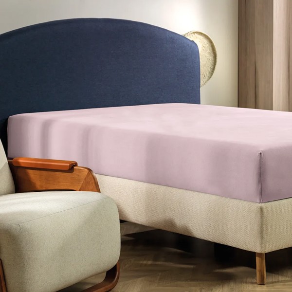 LENCOL COM ELASTICO QUEEN MALHA 100% ALGODAO BASICA 1,58MX1,98MX40CM ROSE NATURAL R.02464