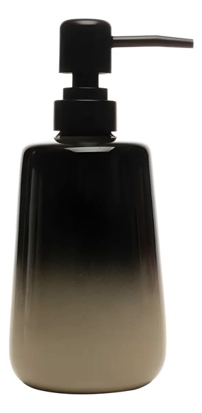 KIT CONJUNTO PARA BANHEIRO CERAMICA PRETO BEGE DEGRADE COM DISPENSER SABONETE LIQUIDO E COPO PORTA ESCOVA ORGANIZADOR DECORATIVO MODERNO ACABAMENTO DEGRADE TEXTURA LISA DESIGN SOFISTICADO R.01887