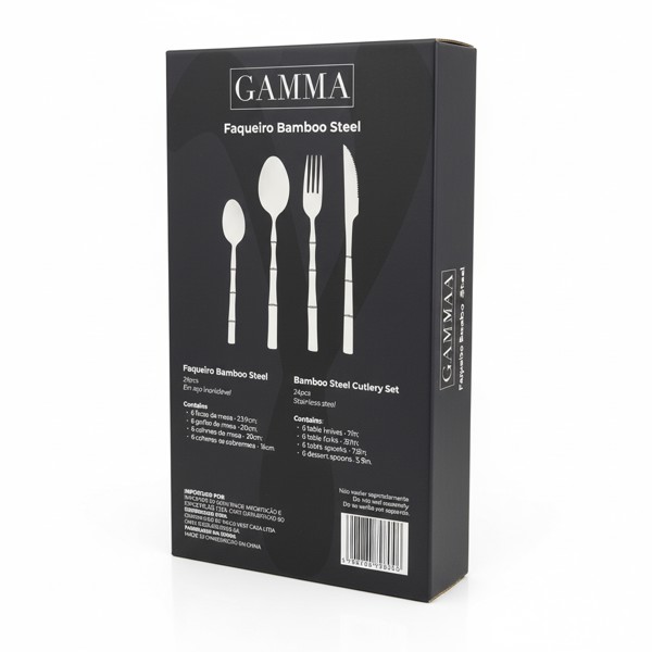 JOGO CONJUNTO APARELHO FAQUEIRO BAMBOO STEEL COM 24 PCS DE ACO INOX GAMMA R.01047