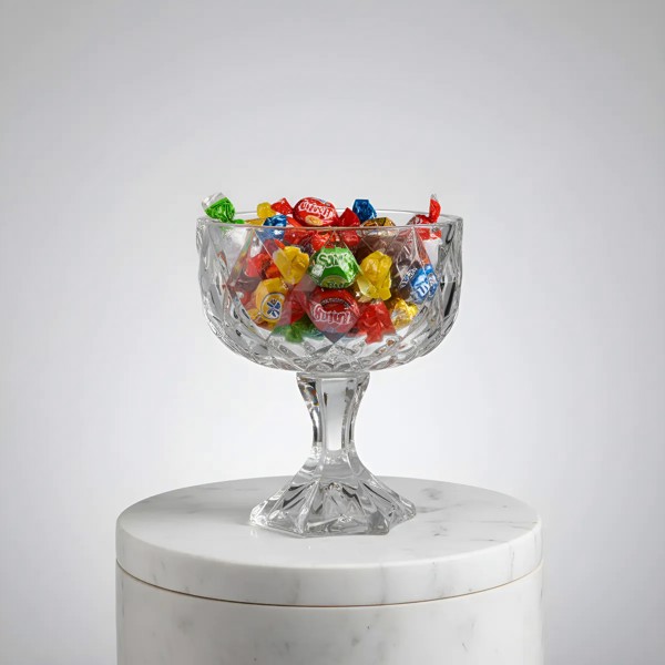 BOMBONIERE COMPOTEIRA FRUTEIRA CENTRO DE MESA BALEIRO PORTA BOMBONS POTICHE DE CRISTAL COM PÉ 13X13X16 CLEAR DAGIA YJ70811 R.00007