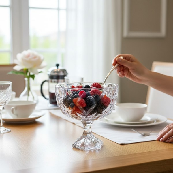 BOMBONIERE COMPOTEIRA FRUTEIRA CENTRO DE MESA BALEIRO PORTA BOMBONS POTICHE DE CRISTAL COM PÉ 13X13X16 CLEAR DAGIA YJ70811 R.00007