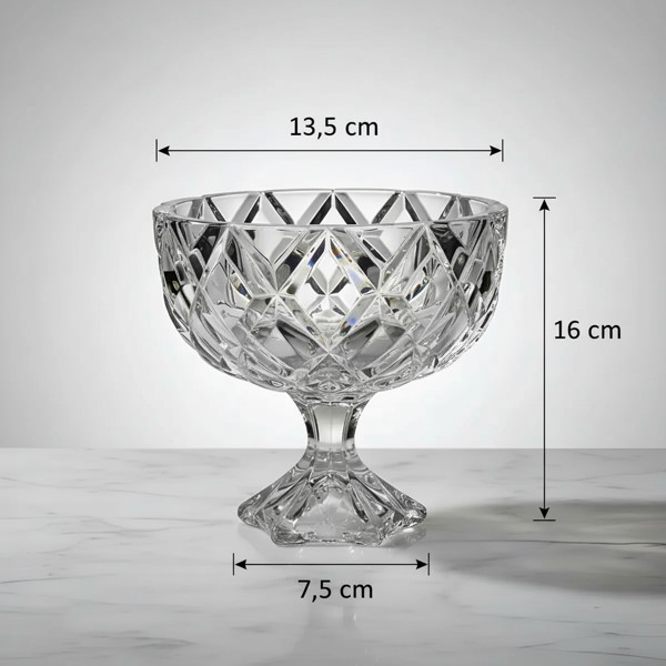 BOMBONIERE COMPOTEIRA FRUTEIRA CENTRO DE MESA BALEIRO PORTA BOMBONS POTICHE DE CRISTAL COM PÉ 13X13X16 CLEAR DAGIA YJ70811 R.00007