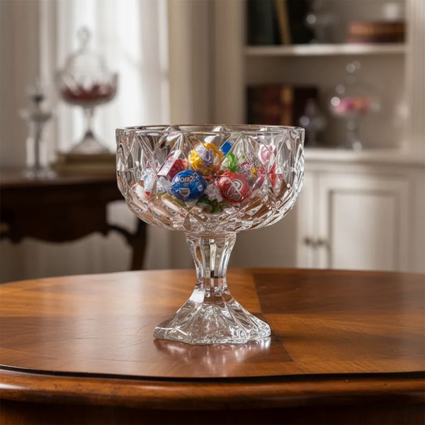 BOMBONIERE COMPOTEIRA FRUTEIRA CENTRO DE MESA BALEIRO PORTA BOMBONS POTICHE DE CRISTAL COM PÉ 13X13X16 CLEAR DAGIA YJ70811 R.00007