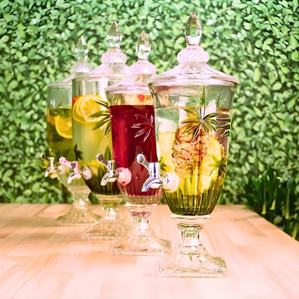 SUQUEIRA DE CRISTAL VIDRO COM PE E TAMPA TROPICAL PALMEIRA VERDE 4 LITROS DISPENSER DE BEBIDAS JARRA COM TORNEIRA REFRESQUEIRA VERDE