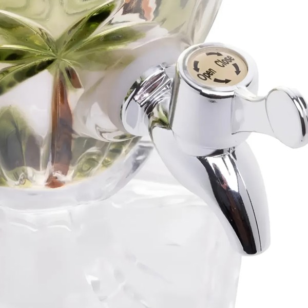 SUQUEIRA DE CRISTAL VIDRO COM PE E TAMPA TROPICAL PALMEIRA VERDE 4 LITROS DISPENSER DE BEBIDAS JARRA COM TORNEIRA REFRESQUEIRA VERDE