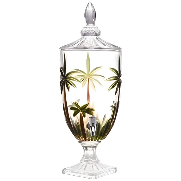 SUQUEIRA DE CRISTAL VIDRO COM PE E TAMPA TROPICAL PALMEIRA VERDE 4 LITROS DISPENSER DE BEBIDAS JARRA COM TORNEIRA REFRESQUEIRA VERDE