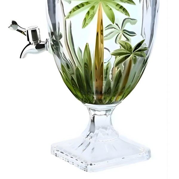 SUQUEIRA DE CRISTAL VIDRO COM PE E TAMPA TROPICAL PALMEIRA VERDE 4 LITROS DISPENSER DE BEBIDAS JARRA COM TORNEIRA REFRESQUEIRA VERDE