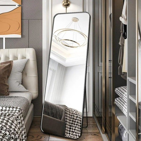 ESPELHO DE CHAO RETANGULAR PRETO ALUMINIO E VIDRO 150X40X2,8CM R.02538